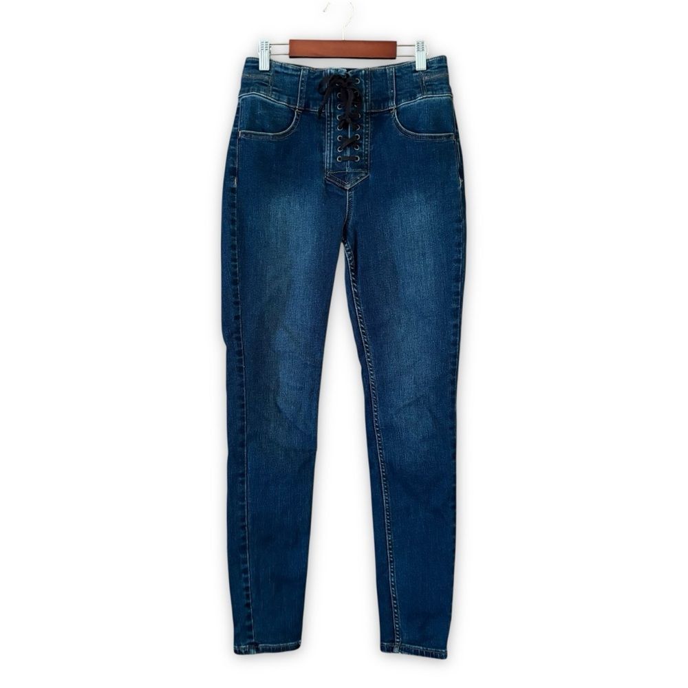 Free People Dark Wash Lace Up Skinny Jeans Size 27 Denim Boho Indie